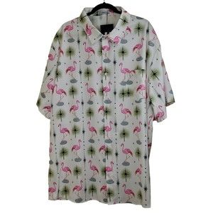 Hawalili Men’s White/Pink/Green Flamingo Hawaiian Shirt NWT Size 4XL